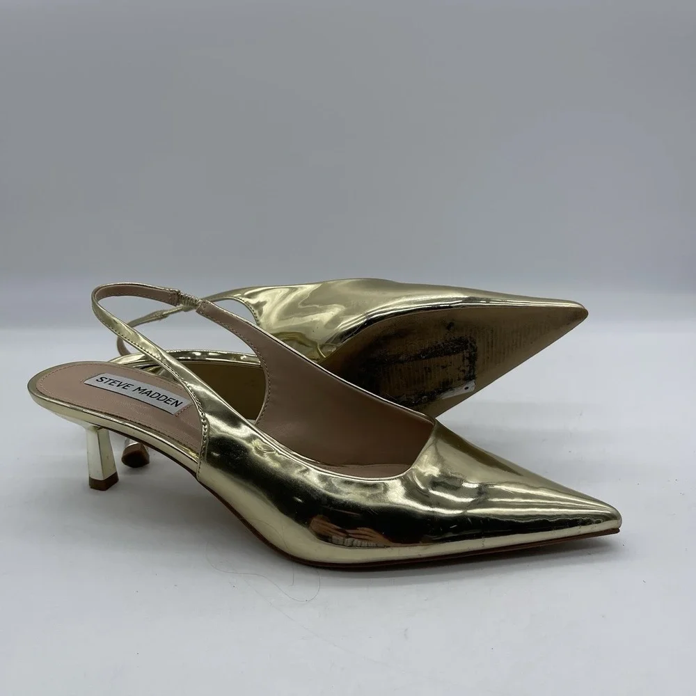 Steve Madden Aliz ALIZIO1S1 Women's Size 9 Slingback Shoes Gold Kitten Heel Pump